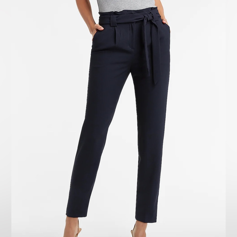 Express High Waisted Paperbag Ankle Pant - Black